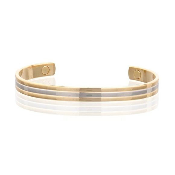 Classic Two Tone Magnetic Bracelet Arthritis Pain Therapy Cuff Bangle - Picture 1 of 1